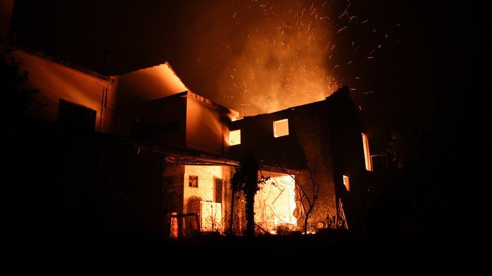 A house on fire near Pedrógão Grande