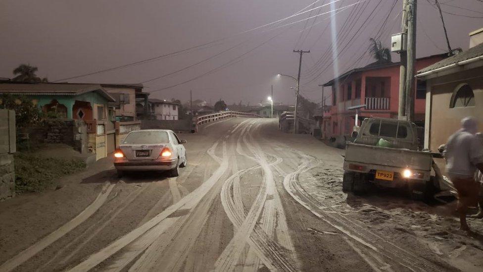 Ash covered road in Georgetown St Vincent