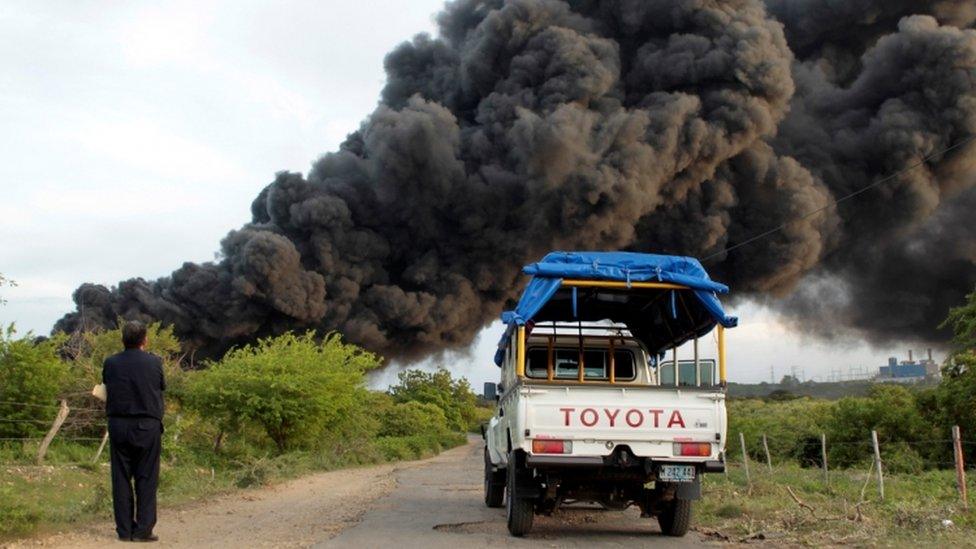 A fire at a fuel storage tank belonging to the Puma Energy company in Puerto Sandino, Leon, Nicaragua August 18, 2016.