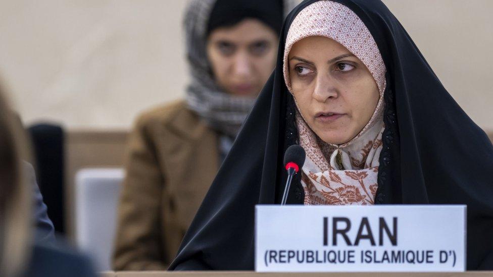 Iranian representative Khadijeh Karimi addresses the UN Human Rights Council in Geneva, Switzerland (24 November 2022)