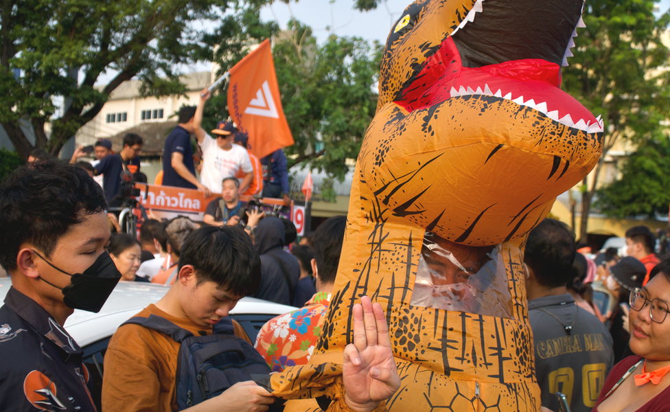 Cheering supporters of Move Forward in Bangkok's historic royal quarter