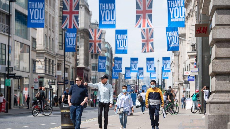 Shoppers wear masks on Oxford Street, London