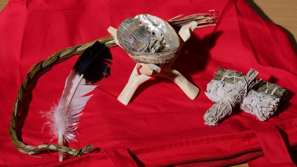 A smudging ceremony set