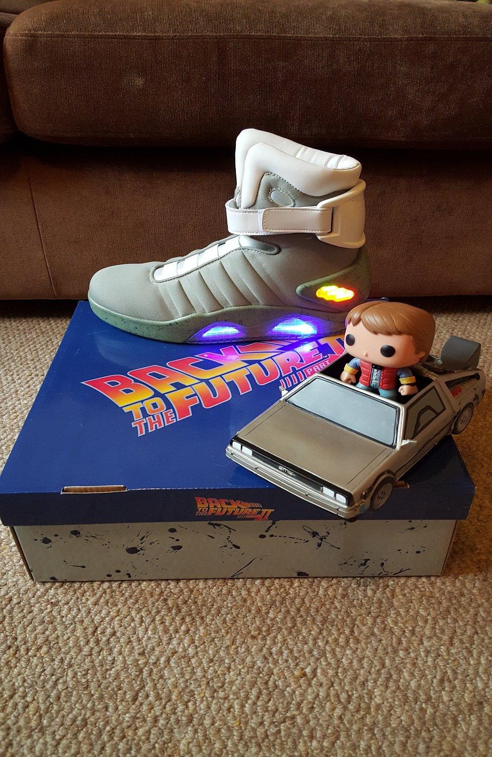 A Back to the Future boxset, Marty McFly's trainers and a toy model of the DeLorean car