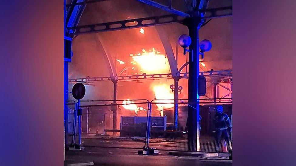 A fire at Green Park station in Bath