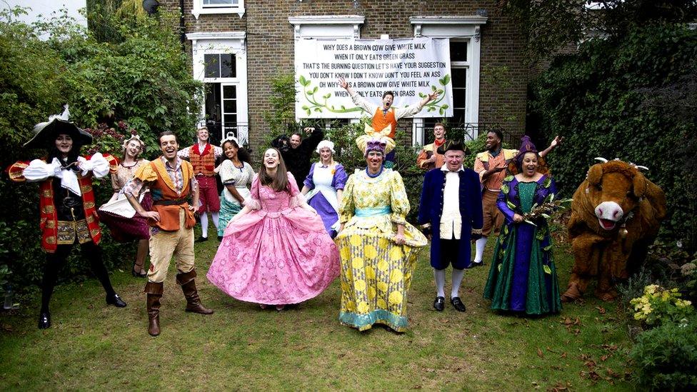 Panto cast in Peter Duncan's garden