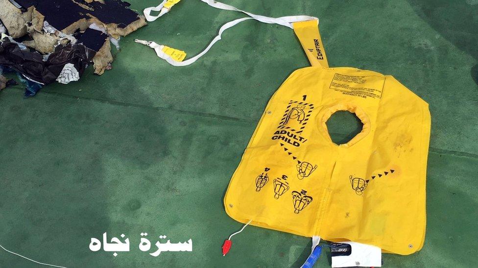 Recovered debris of the EgyptAir jet that crashed in the Mediterranean Sea are seen in picture released on 21 May