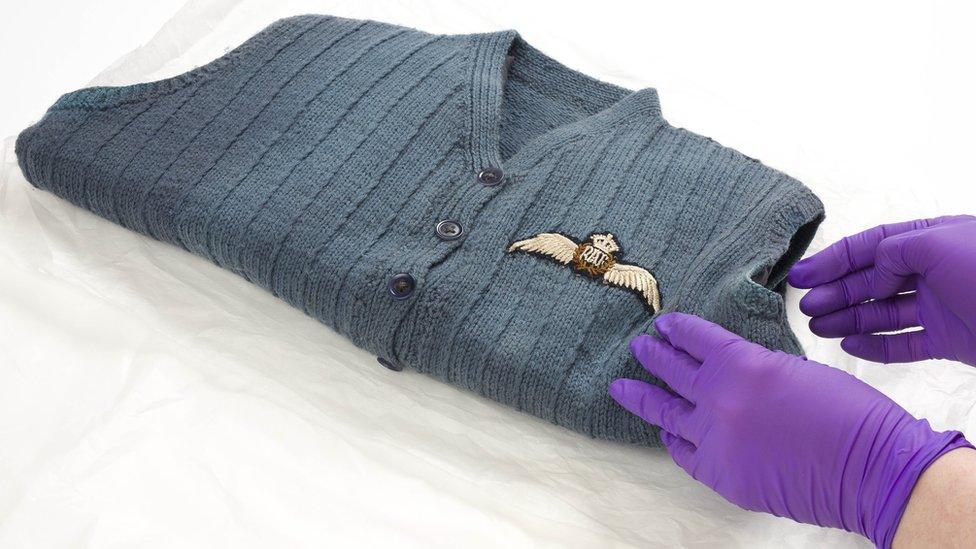 Eileen Pickering's RAF blue knitted cardigan