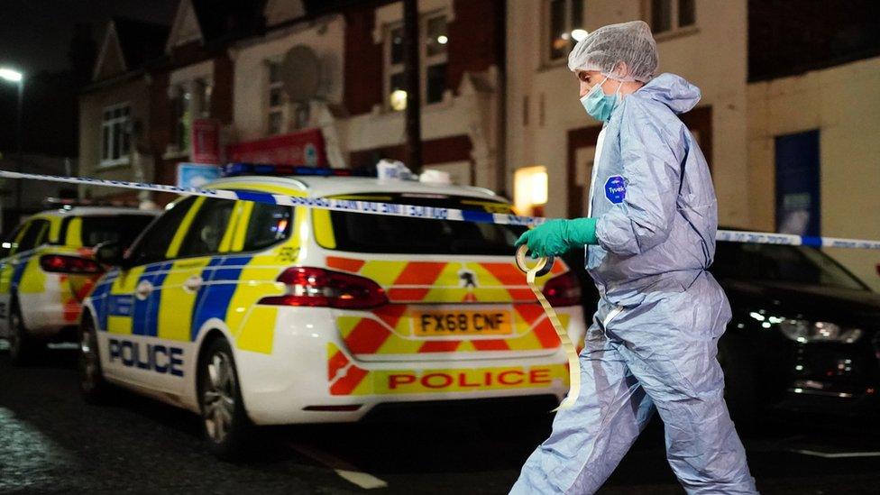 Police at the scene in Albany Parade in Brentford,