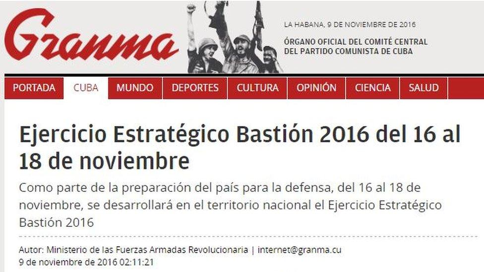 Headline reading "Bastion Strategic Exercise 2016 will run from 16 to 18 November"