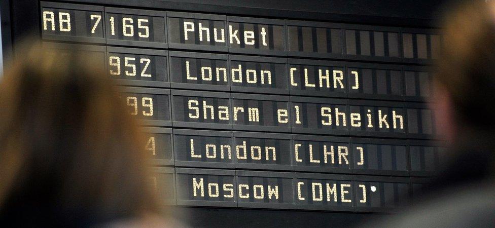 File photo of a departure board listing flights to Sharm El Sheik