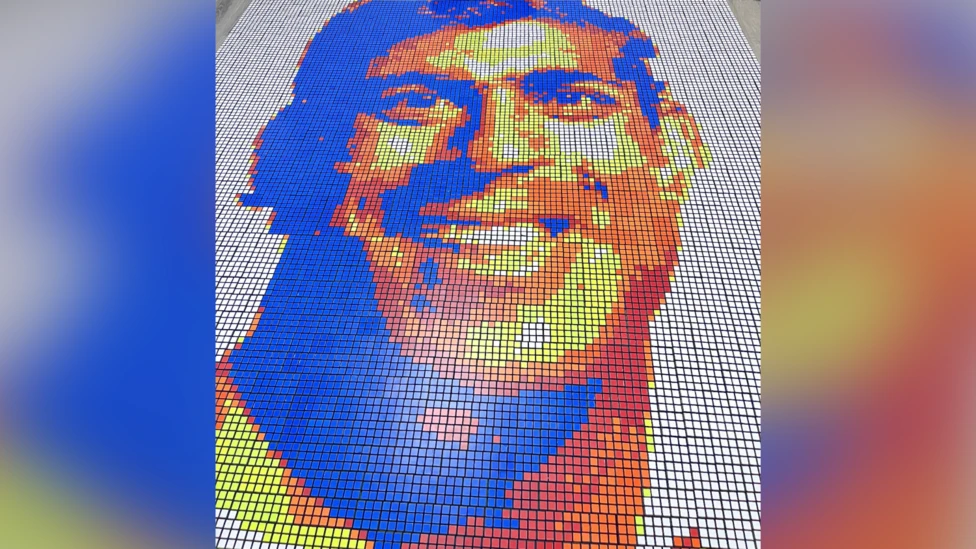 Portrait of Rishi Sunak made using Rubik's Cubes 