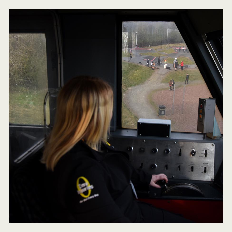 Heather Waugh drives a Class 90 locomotive.