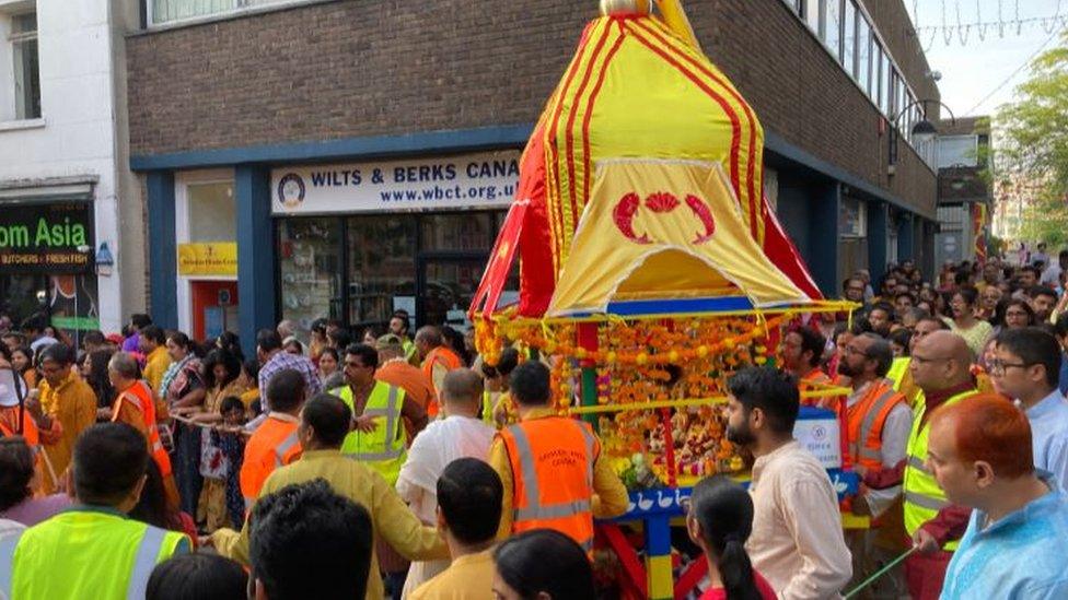 Rath Yatra chariot being carried by people