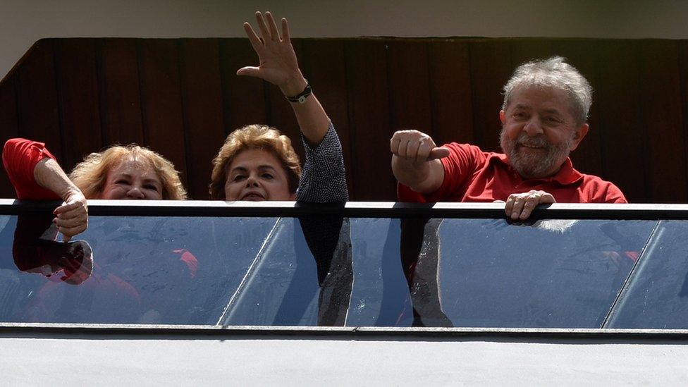 Brazilian President Dilma Rousseff showing support for ex-president Lula