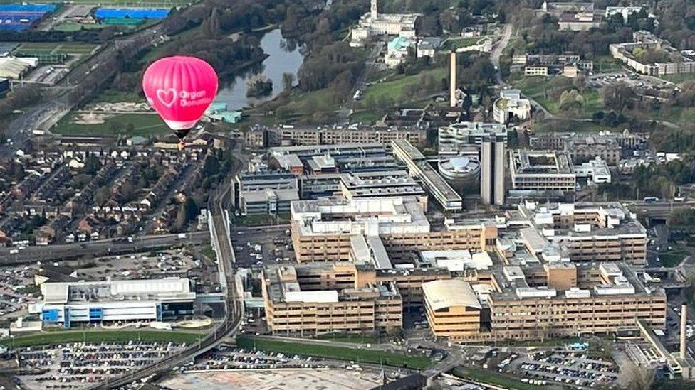 "Betty" flying over the Queen's Medical Centre, Nottingham