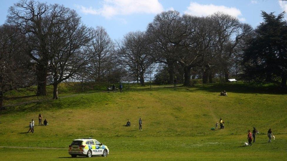 A Police car is seen in Greenwich Park, as the spread of the coronavirus disease (COVID-19) continues, London, Britain, April 4, 2020.