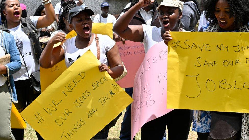 A group of activist demostrating against unemployment in Nairobi