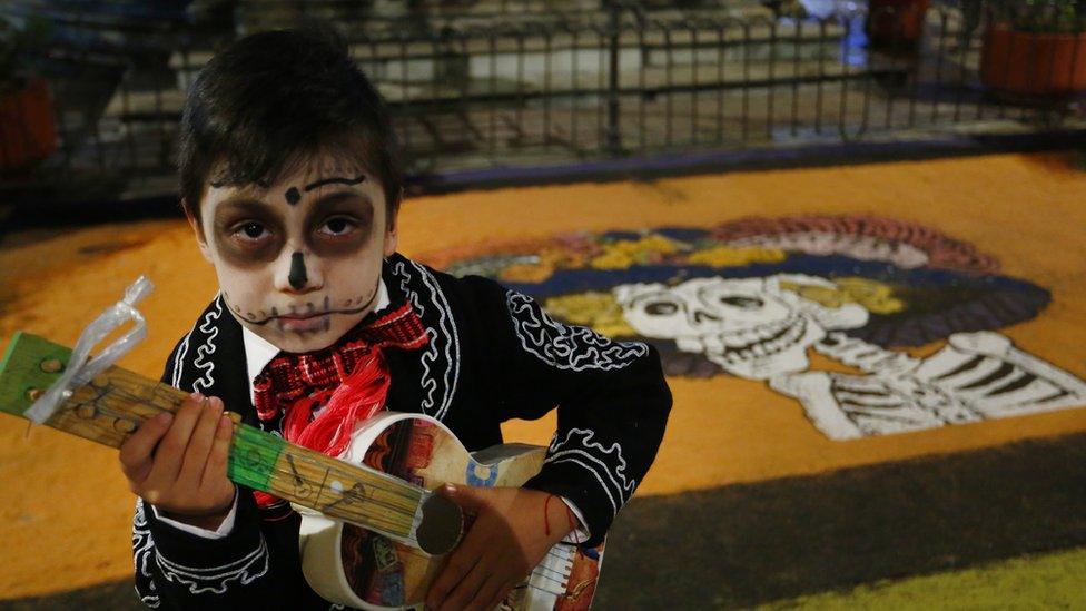 A boy dressed up for Day of the Dead in Guanajuato, Mexico.