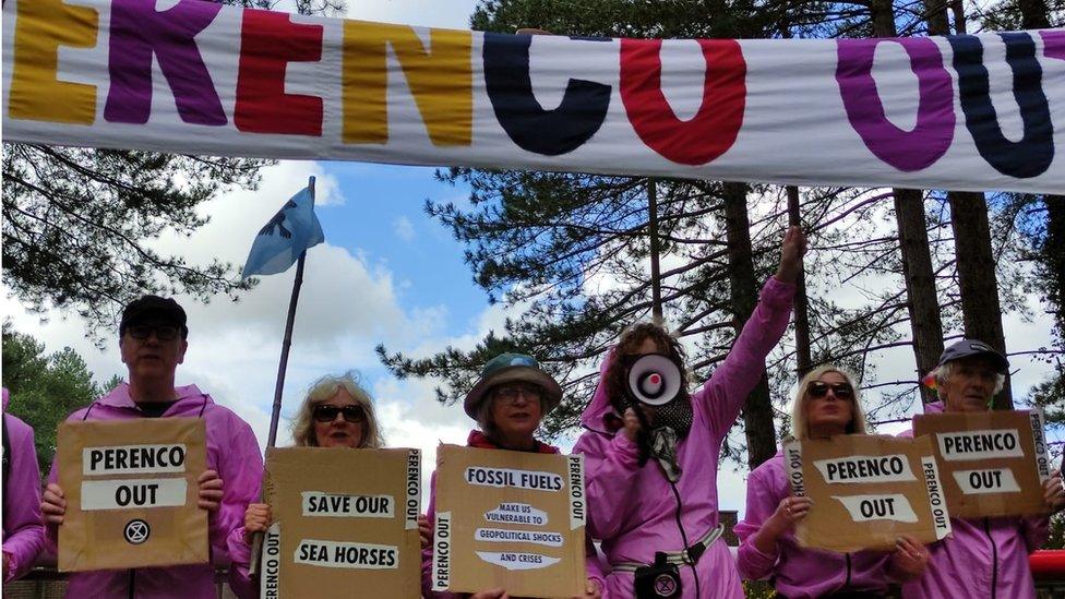 Protesters at Wytch Farm on May Day