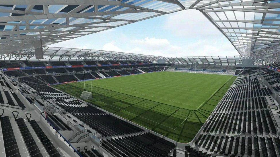 The latest proposed design for a redeveloped Casement Park stadium was displayed at the weekend