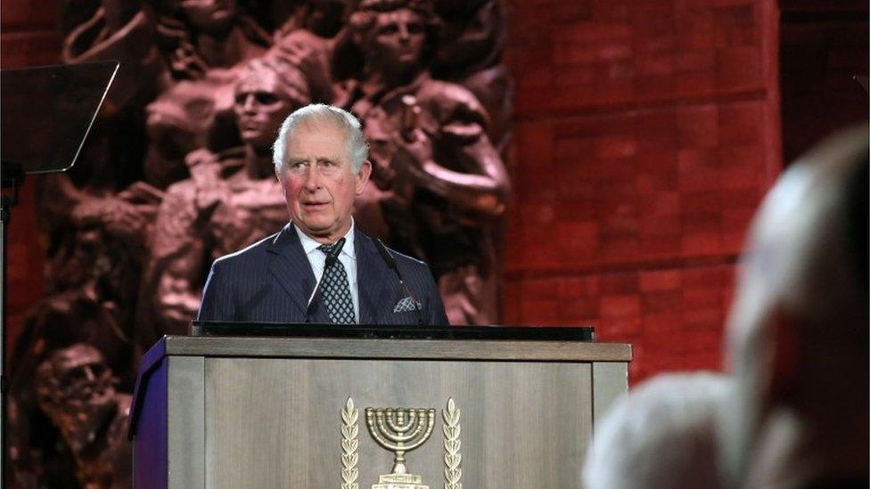 Prince Charles speaks during the Fifth World Holocaust Forum at the Yad Vashem Holocaust memorial museum in Jerusalem, January 23, 2020