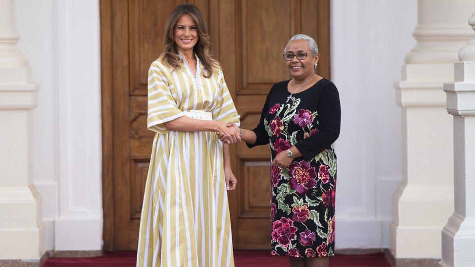 US First Lady Melania Trump meeting First Lady of Kenya Margaret Kenyatta