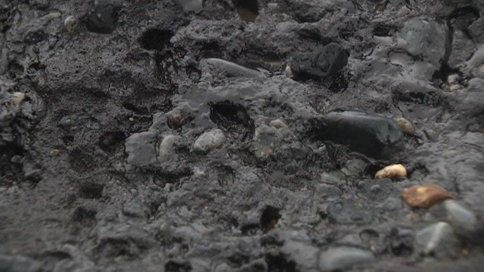 Some of the oil patches found on the beach