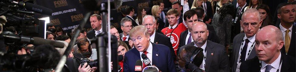 Donald Trump addresses reporters in in North Charleston, South Carolina, 14 January