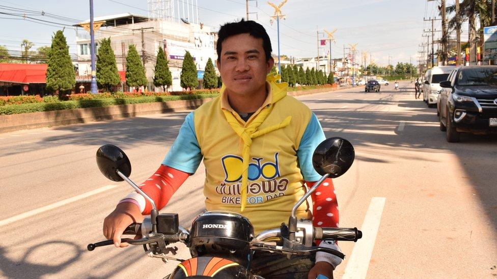 Sam Chareanphol on his motorbike