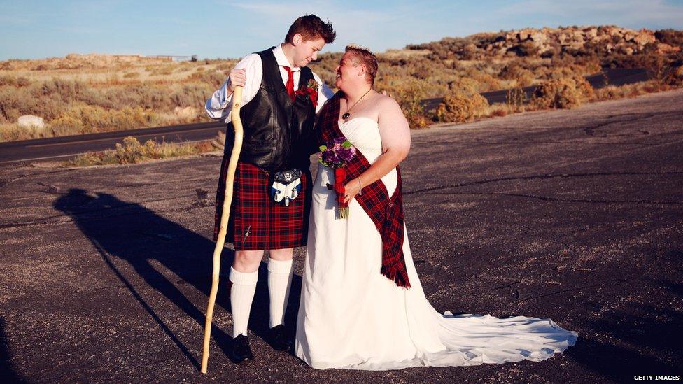 Scottish wedding on an isolated path