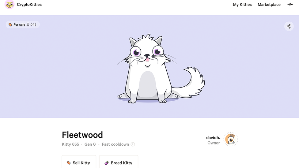 Screenshot of a page with a cartoon kitten for sale