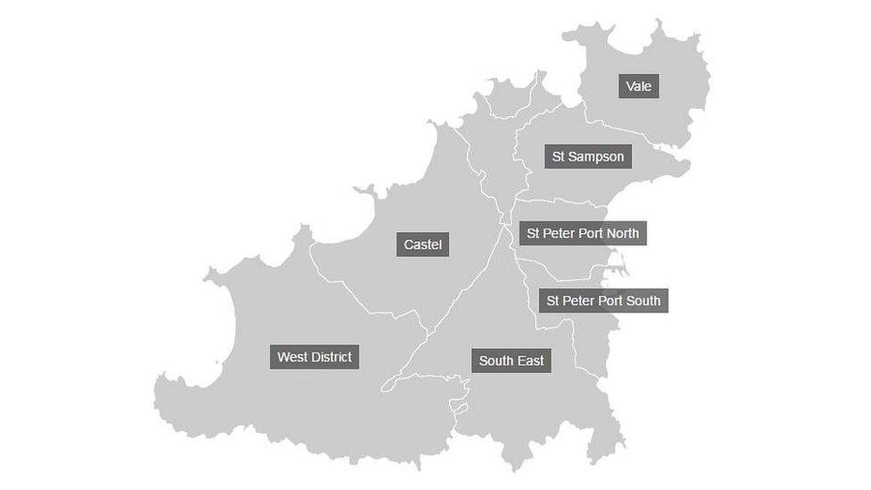 Map showing Guernsey's electoral districts