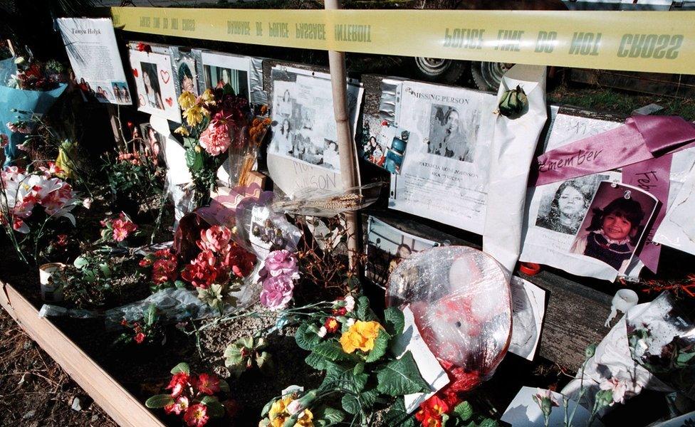 Flowers outside the Pickton farm crime scene