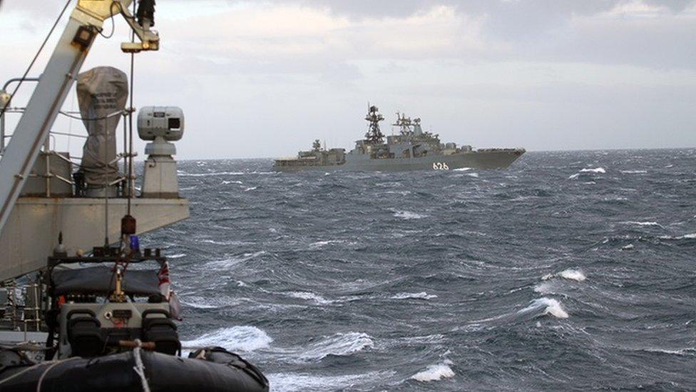 The Russian destroyer Vice Admiral Kulakov seen from HMS Somerset