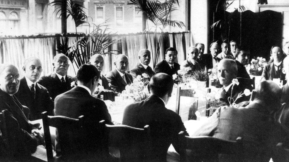 The HMV Store opening luncheon in July 1921 with Sir Edward Elgar (sixth from left)