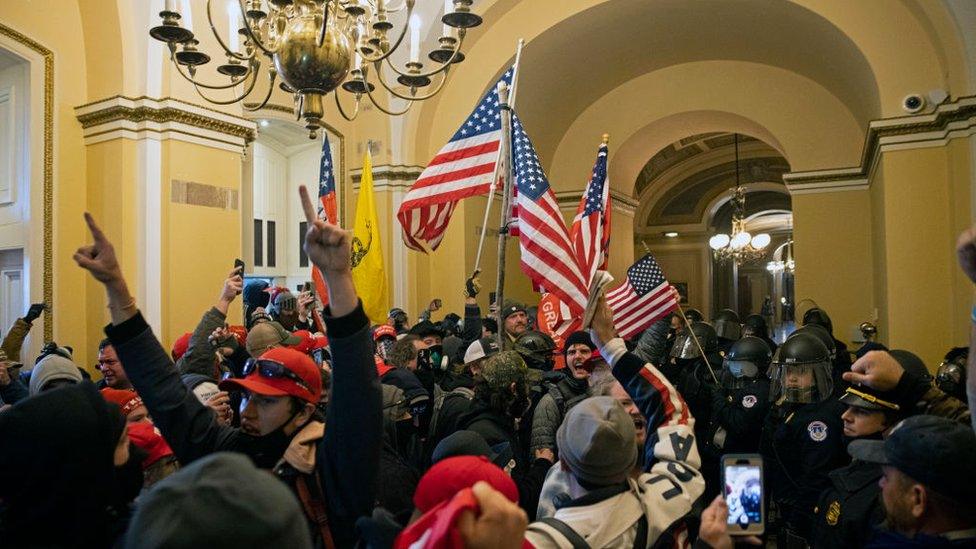 Supporters of Trump inside the US Capitol, 6 January 2021