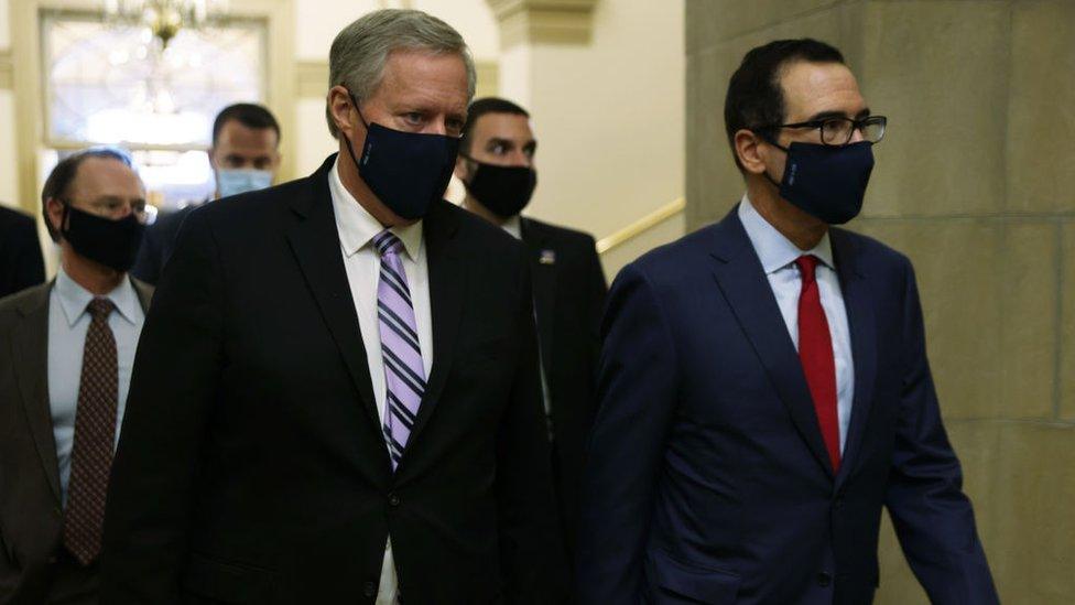 Mark Meadows (left) and Steven Mnuchin represent the White House in the talks