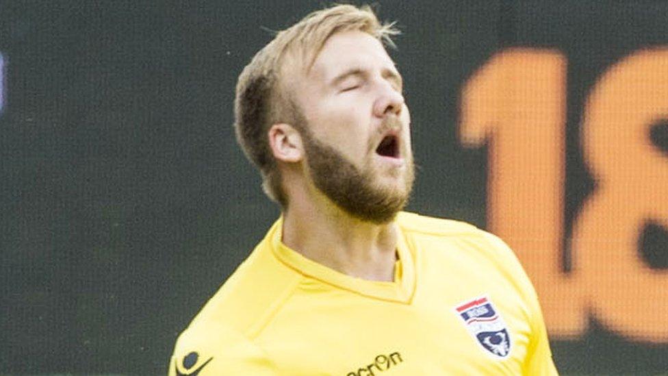 Ross County goalkeeper Scott Fox shows his frustration against Rangers