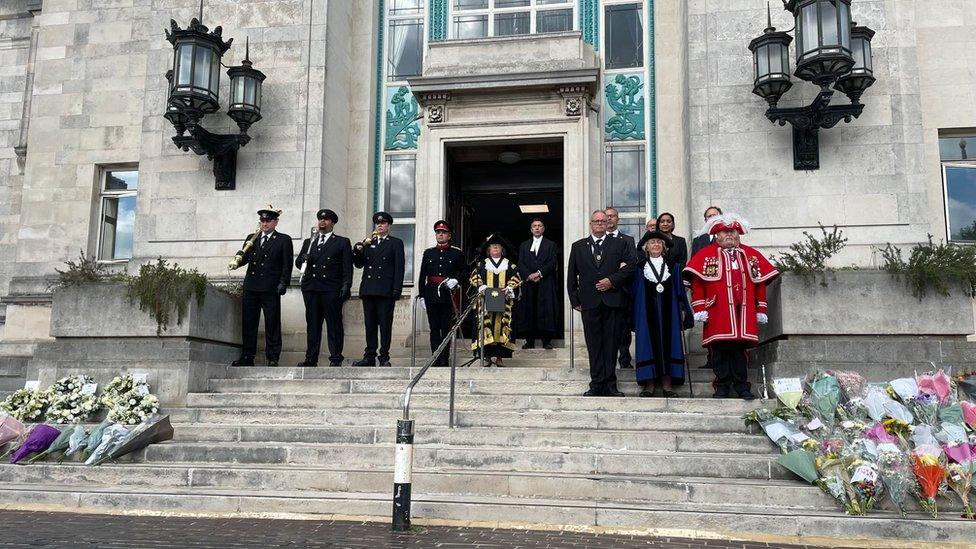 The Mayor of Southampton along with council members outside the civic centre