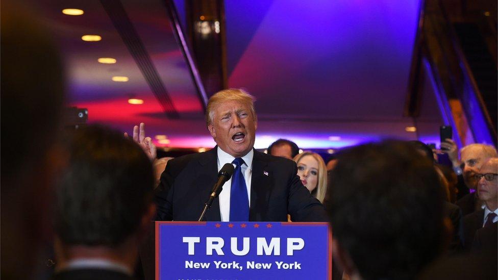 US Republican presidential candidate Donald Trump speaks following victory in the New York state primary on April 19, 2016 in New York City.