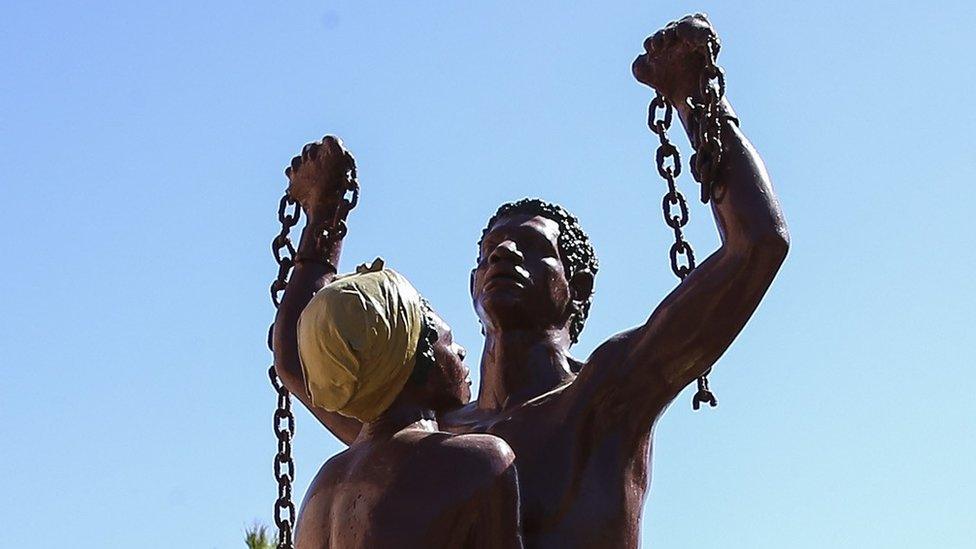 An emancipation statue on Goree Island off Senegal which was at the heart of the Atlantic slave trade between the 15th to 19th Century