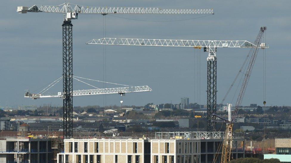 Cranes on a building site in Dublin