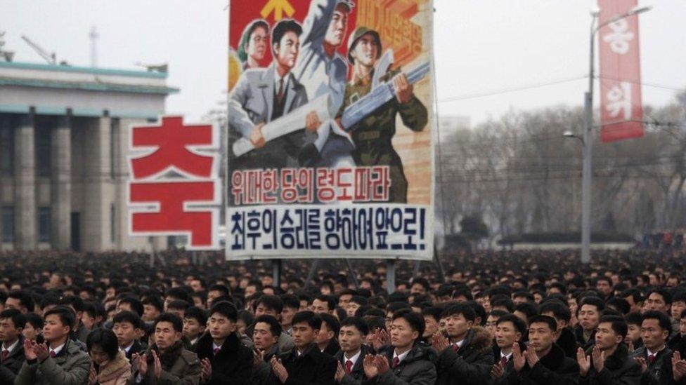 North Koreans gather at the Kim Il Sung Square to celebrate the launch (08 February 2016)