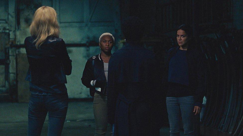 Elizabeth Debicki, Cynthia Erivo, Viola Davis and Michelle Rodriguez in Widows