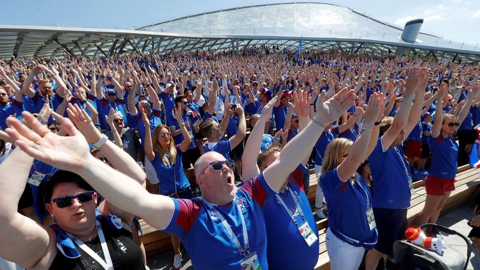 Iceland fans thunder clap in Moscow