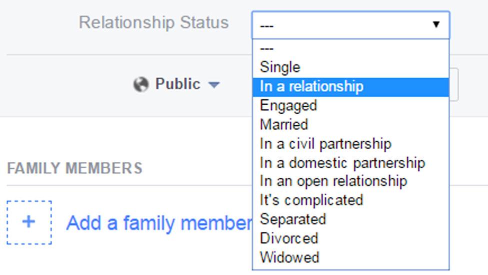 Facebook page - someone clicking "in a relationship"