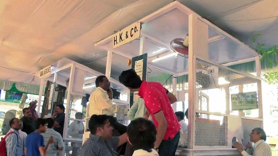 Bookmakers' booths at Indian horse racetrack