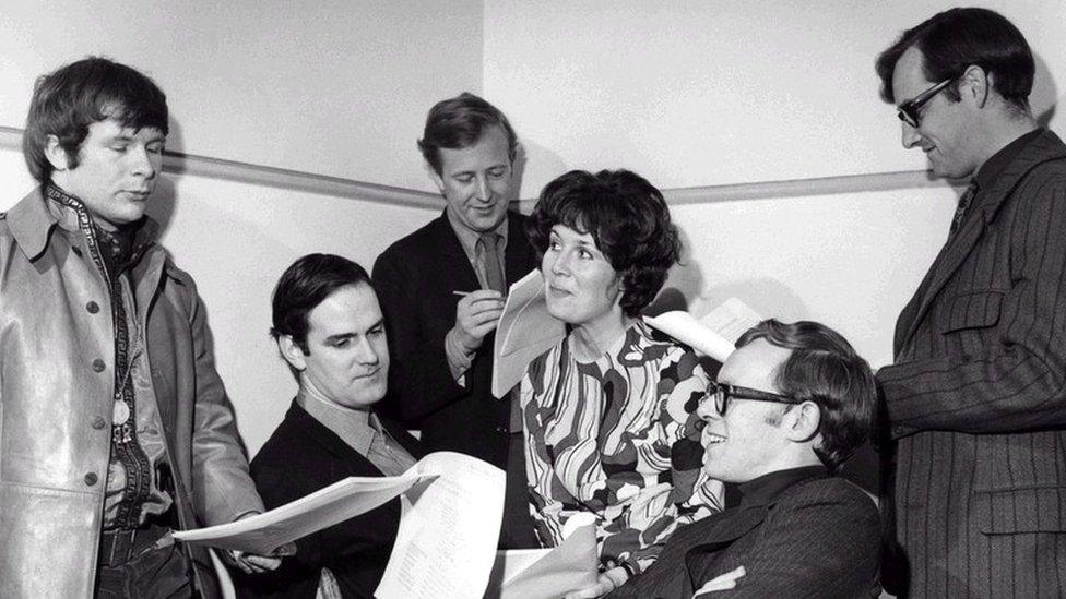 L to R: Bill Oddie, John Cleese, Tim Brooke-Taylor, Jo Kendall, Graeme Garden & producer David Hatch