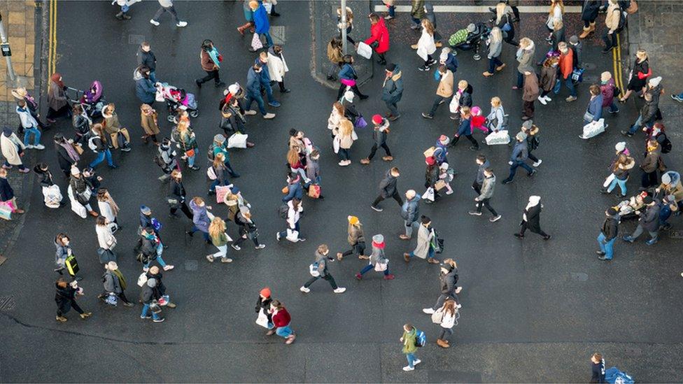 crowds in street